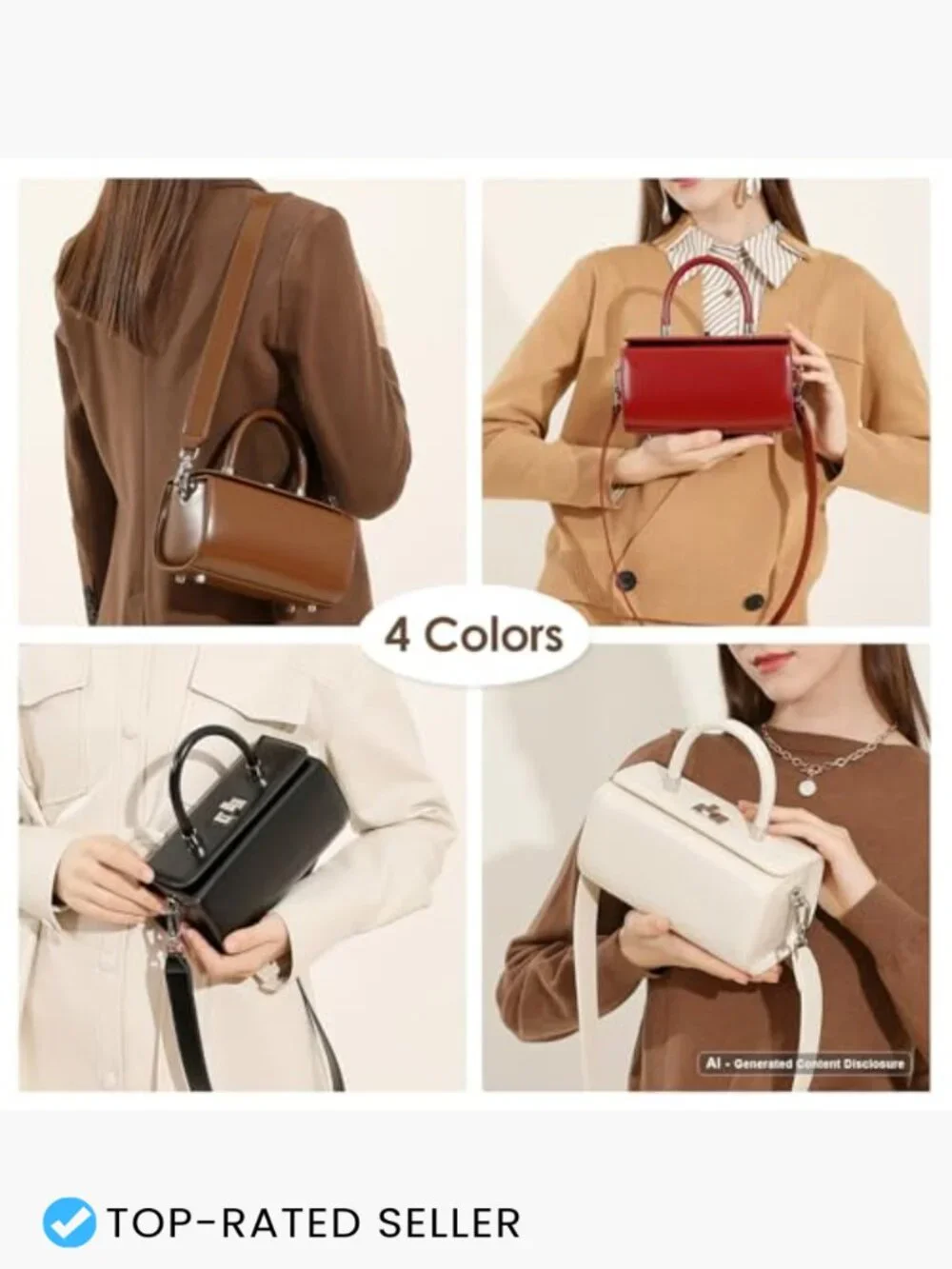 Structured Leather Satchel Crossbody Bag Women Minimalist Shoulder Tote with
